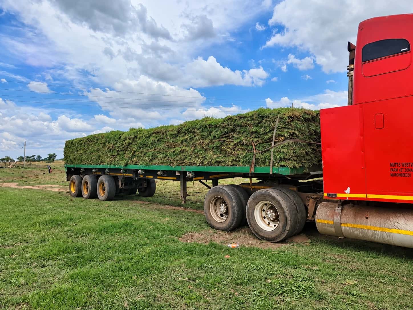 A large truck loaded with lawn for a bulk delivery
